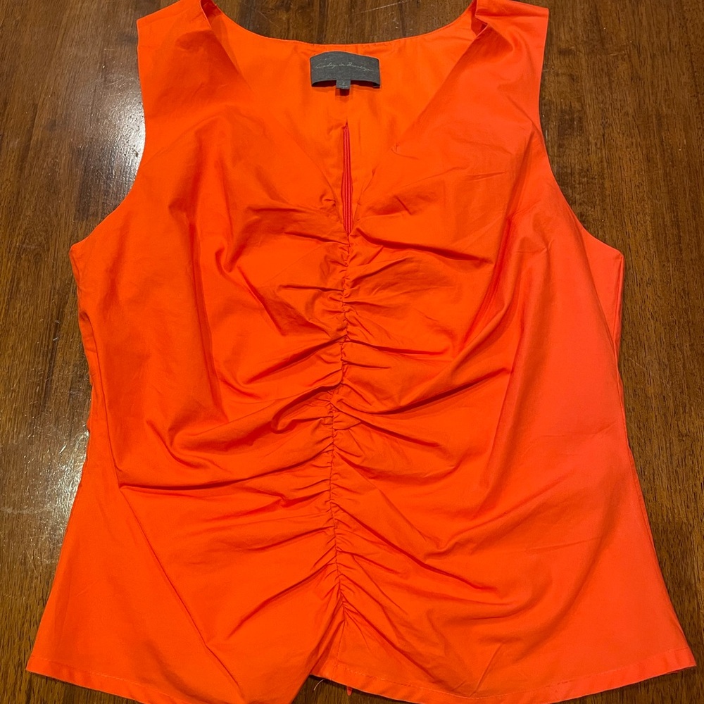 Sunday in Brooklyn by Anthropologie Vibrant Orange Ruched Blouse